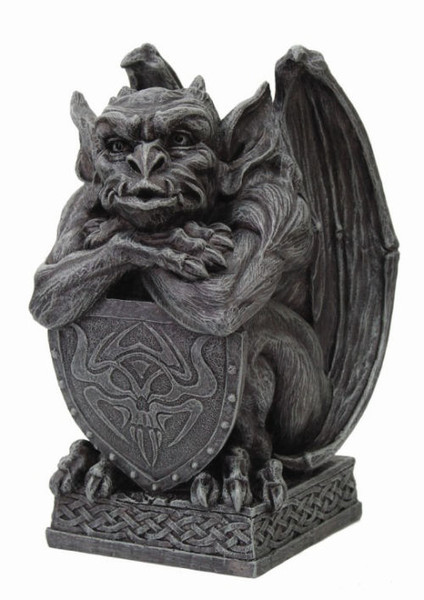 Gargoyle With Shield Statue Figurine sculptures Wings Gothic Guardians